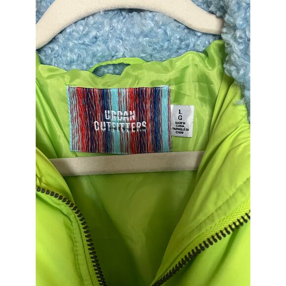 Urban Outfitters | Size L Duckie Faux Shearling Collar Puffer Jacket Lime Green - Picture 7 of 7